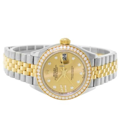 Rolex Lady-datejust 28mm Yellow Gold Steel Champagne Star Diamond Dial 279383