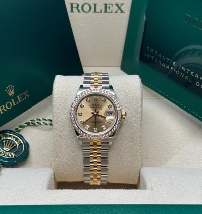 Rolex Lady-datejust New 2023 Champagne Diamond Dial Diamond Bezel Two Tone Yellow Gold Jubilee
