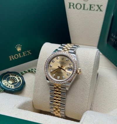 Rolex Lady-datejust New 2023 Champagne Diamond Dial Diamond Bezel Two Tone Yellow Gold Jubilee