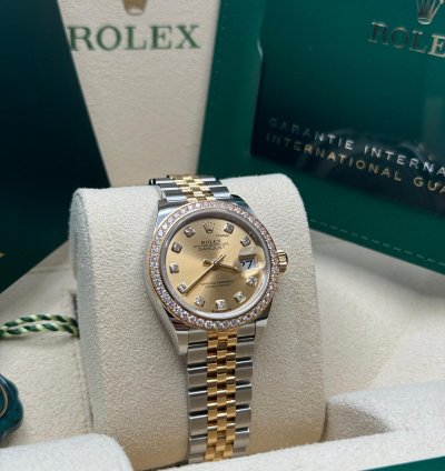 Rolex Lady-datejust New 2023 Champagne Diamond Dial Diamond Bezel Two Tone Yellow Gold Jubilee