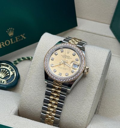 Rolex Lady-datejust New 2023 Champagne Diamond Dial Diamond Bezel Two Tone Yellow Gold Jubilee
