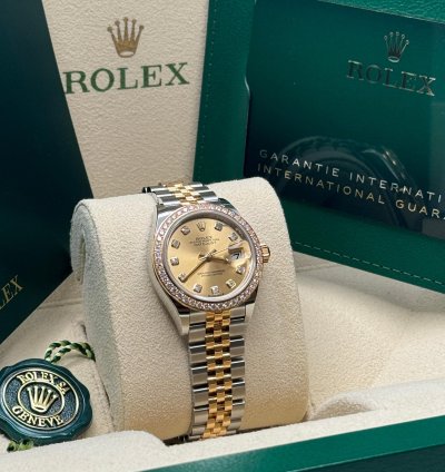 Rolex Lady-datejust New 2023 Champagne Diamond Dial Diamond Bezel Two Tone Yellow Gold Jubilee