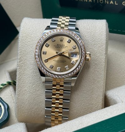 Rolex Lady-datejust New 2023 Champagne Diamond Dial Diamond Bezel Two Tone Yellow Gold Jubilee