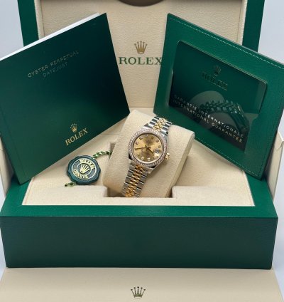 Rolex Lady-datejust New 2023 Champagne Diamond Dial Diamond Bezel Two Tone Yellow Gold Jubilee