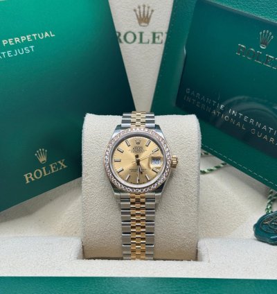 Rolex Lady-datejust New 2023 Champagne Index Dial Diamond Bezel Two Tone Yellow Gold Jubilee