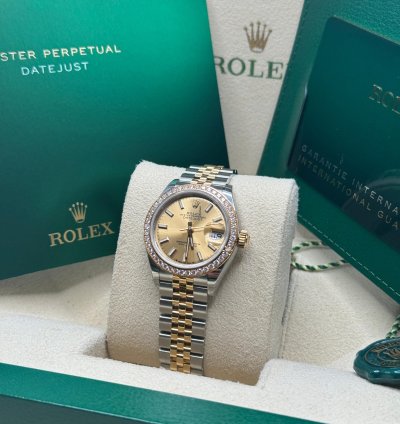 Rolex Lady-datejust New 2023 Champagne Index Dial Diamond Bezel Two Tone Yellow Gold Jubilee