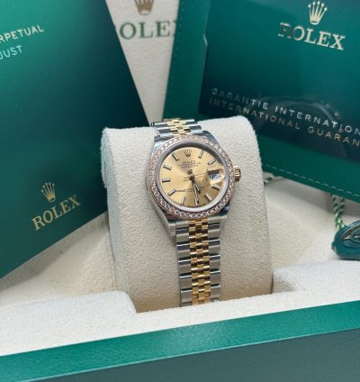Rolex Lady-datejust New 2023 Champagne Index Dial Diamond Bezel Two Tone Yellow Gold Jubilee
