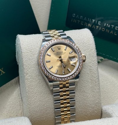 Rolex Lady-datejust New 2023 Champagne Index Dial Diamond Bezel Two Tone Yellow Gold Jubilee