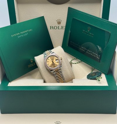 Rolex Lady-datejust New 2023 Champagne Index Dial Diamond Bezel Two Tone Yellow Gold Jubilee
