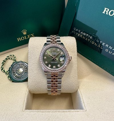 Rolex Lady-datejust New 2023 Olive Green Diamond Dial Diamond Bezel Two Tone Jubilee Rose Gold