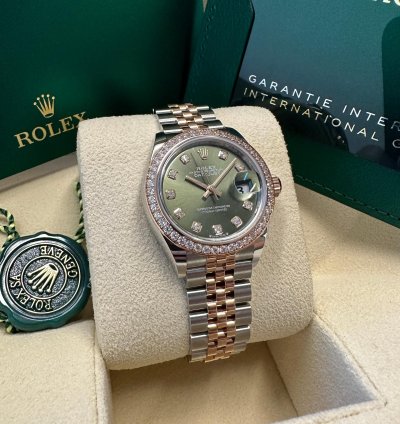 Rolex Lady-datejust New 2023 Olive Green Diamond Dial Diamond Bezel Two Tone Jubilee Rose Gold