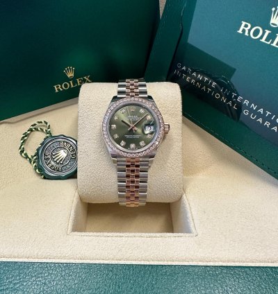 Rolex Lady-datejust New 2023 Olive Green Diamond Dial Diamond Bezel Two Tone Jubilee Rose Gold