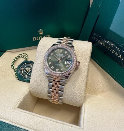 Rolex Lady-datejust New 2023 Olive Green Diamond Dial Diamond Bezel Two Tone Jubilee Rose Gold