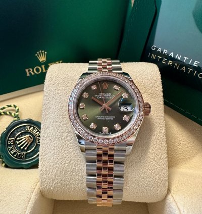 Rolex Lady-datejust New 2023 Olive Green Diamond Dial Diamond Bezel Two Tone Jubilee Rose Gold