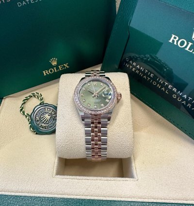 Rolex Lady-datejust New 2023 Olive Green Diamond Dial Diamond Bezel Two Tone Jubilee Rose Gold