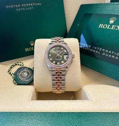 Rolex Lady-datejust New 2023 Olive Green Diamond Dial Diamond Bezel Two Tone Jubilee Rose Gold