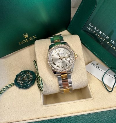 Rolex Lady-datejust New 2023 Silver Roman Dial Diamond Bezel Two Tone Yellow Gold Oyster