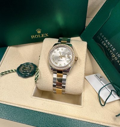 Rolex Lady-datejust New 2023 Silver Roman Dial Diamond Bezel Two Tone Yellow Gold Oyster