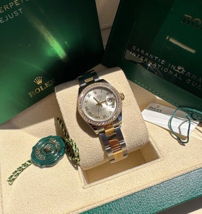 Rolex Lady-datejust New 2023 Silver Roman Dial Diamond Bezel Two Tone Yellow Gold Oyster