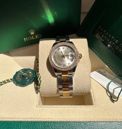 Rolex Lady-datejust New 2023 Silver Roman Dial Diamond Bezel Two Tone Yellow Gold Oyster