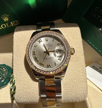 Rolex Lady-datejust New 2023 Silver Roman Dial Diamond Bezel Two Tone Yellow Gold Oyster