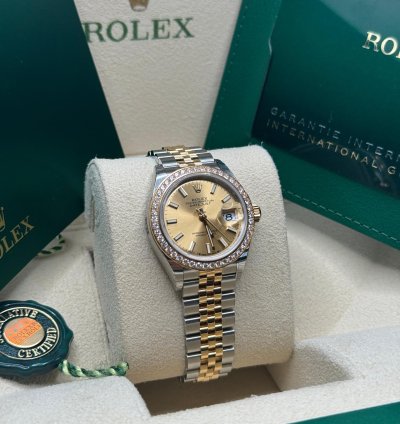 Rolex Lady-datejust New 2024 Champagne Index Dial Diamond Bezel Two Tone Yellow Gold Jubilee