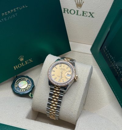 Rolex Lady-datejust New 2024 Champagne Index Dial Diamond Bezel Two Tone Yellow Gold Jubilee