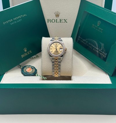 Rolex Lady-datejust New 2024 Champagne Index Dial Diamond Bezel Two Tone Yellow Gold Jubilee