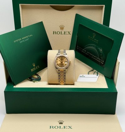 Rolex Lady-datejust New 2024 Champagne Roman Dial Diamond Bezel Two Tone Yellow Gold Jubilee