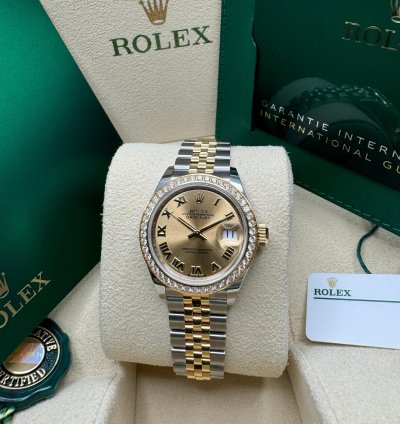 Rolex Lady-datejust New 2024 Champagne Roman Dial Diamond Bezel Two Tone Yellow Gold Jubilee