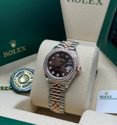 Rolex Lady-datejust New 2024 Chocolate Brown Diamond Dial Diamond Bezel Jubilee 28mm
