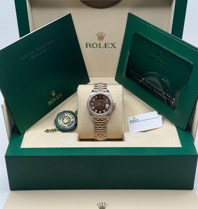 Rolex Lady-datejust New 2024 Chocolate Brown Diamond Dial Diamond Bezel Jubilee 28mm