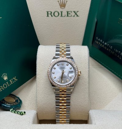 Rolex Lady-datejust New 2024 Silver Diamond Dial Diamond Bezel Two Tone Yellow Gold Jubilee 28mm
