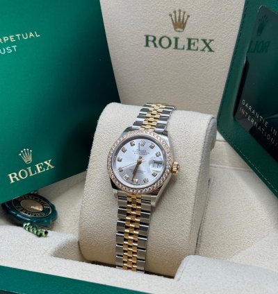 Rolex Lady-datejust New 2024 Silver Diamond Dial Diamond Bezel Two Tone Yellow Gold Jubilee 28mm