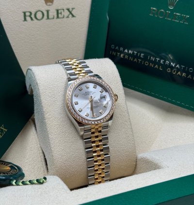 Rolex Lady-datejust New 2024 Silver Diamond Dial Diamond Bezel Two Tone Yellow Gold Jubilee 28mm