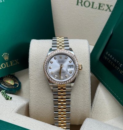 Rolex Lady-datejust New 2024 Silver Diamond Dial Diamond Bezel Two Tone Yellow Gold Jubilee 28mm