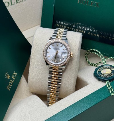 Rolex Lady-datejust New 2024 Silver Diamond Dial Diamond Bezel Two Tone Yellow Gold Jubilee 28mm