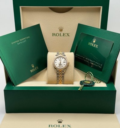 Rolex Lady-datejust New 2024 Silver Diamond Dial Diamond Bezel Two Tone Yellow Gold Jubilee 28mm