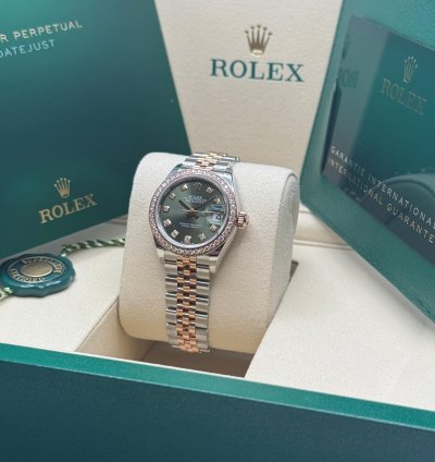 Rolex Lady-datejust New 2025 Olive Green Diamond Dial Diamond Bezel Two Tone Jubilee Rose Gold