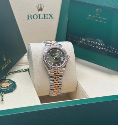 Rolex Lady-datejust New 2025 Olive Green Diamond Dial Diamond Bezel Two Tone Jubilee Rose Gold