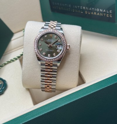 Rolex Lady-datejust New 2025 Olive Green Diamond Dial Diamond Bezel Two Tone Jubilee Rose Gold