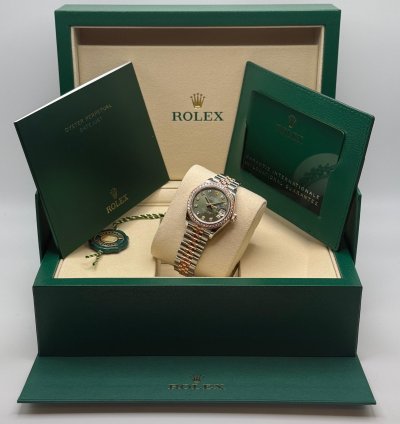 Rolex Lady-datejust New 2025 Olive Green Diamond Dial Diamond Bezel Two Tone Jubilee Rose Gold