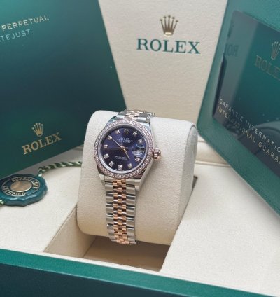 Rolex Lady-datejust New 2025 Purple Diamond Dial Diamond Bezel Two Tone Rose Jubilee