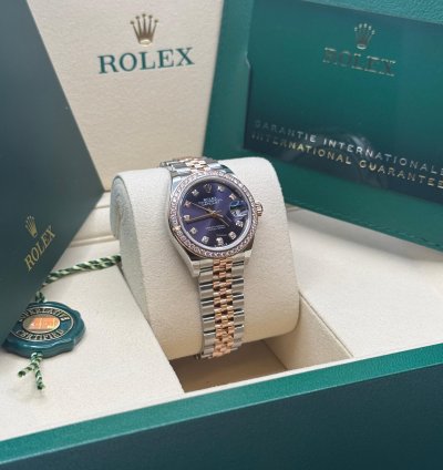 Rolex Lady-datejust New 2025 Purple Diamond Dial Diamond Bezel Two Tone Rose Jubilee