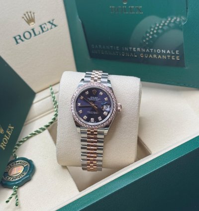 Rolex Lady-datejust New 2025 Purple Diamond Dial Diamond Bezel Two Tone Rose Jubilee