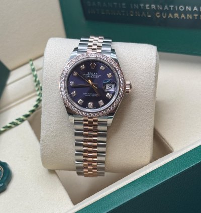 Rolex Lady-datejust New 2025 Purple Diamond Dial Diamond Bezel Two Tone Rose Jubilee
