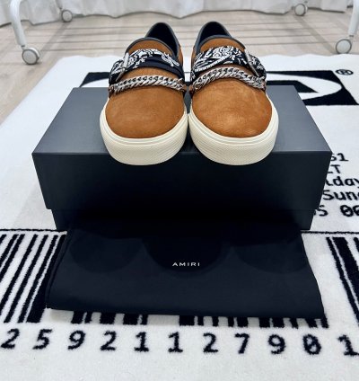 Amiri Bandana Buckle Chain Suede Slip On Shoes