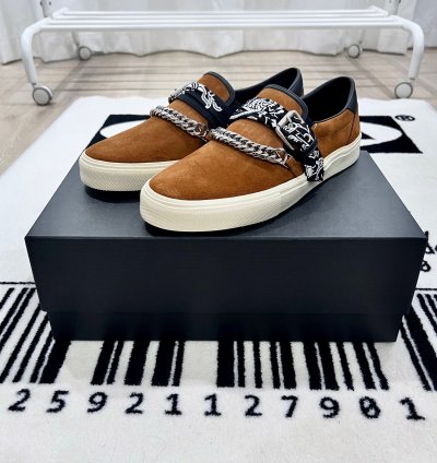 Amiri Bandana Buckle Chain Suede Slip On Shoes