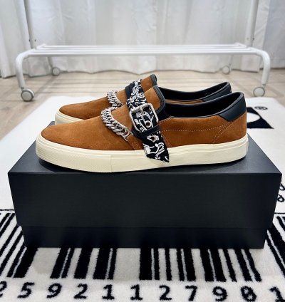 Amiri Bandana Buckle Chain Suede Slip On Shoes