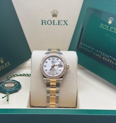 Rolex Lady-datejust New 2025 Silver Diamond Dial Diamond Bezel Two Tone Yellow Gold Oyster 28mm